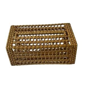 Vintage Wicker Tissue Box Cover Rattan Rectangle Boho Farmhouse Cottage Long